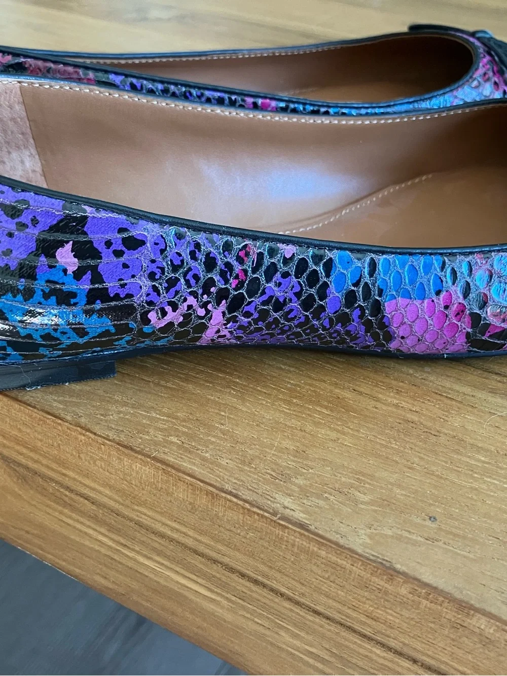 Shoes of Prey - Pink Purple Blue Snake-Print Ballet Flats with Bow